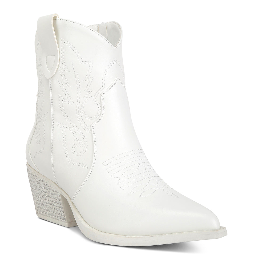 ankle length block heel cowboy boots#color_white