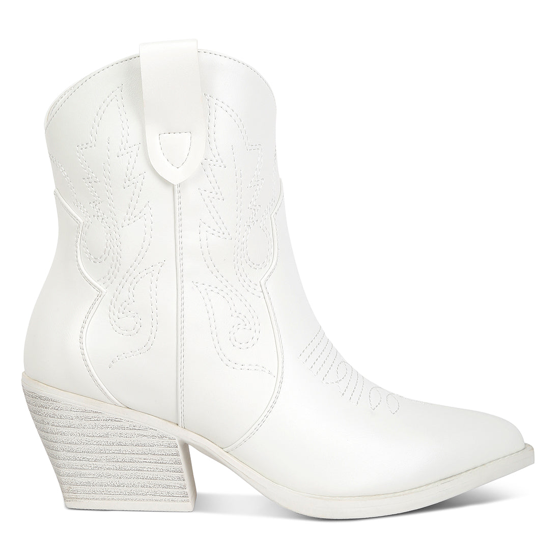 ankle length block heel cowboy boots#color_white