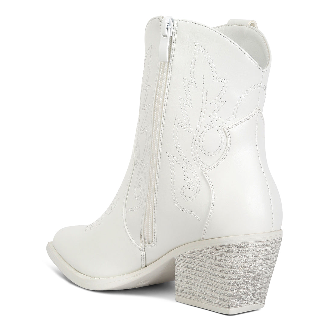 ankle length block heel cowboy boots#color_white