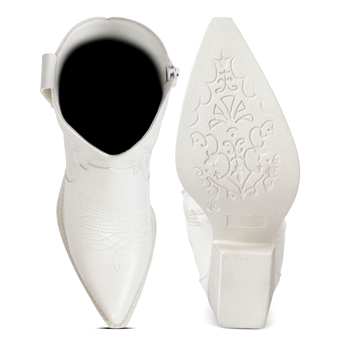 ankle length block heel cowboy boots#color_white
