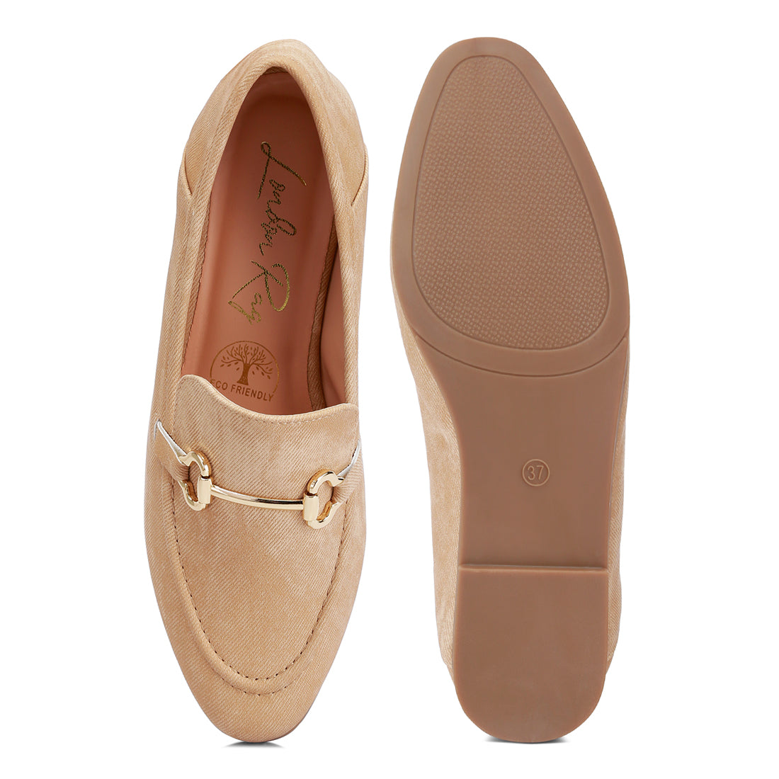 horsebit embellished canvas loafers#color_beige