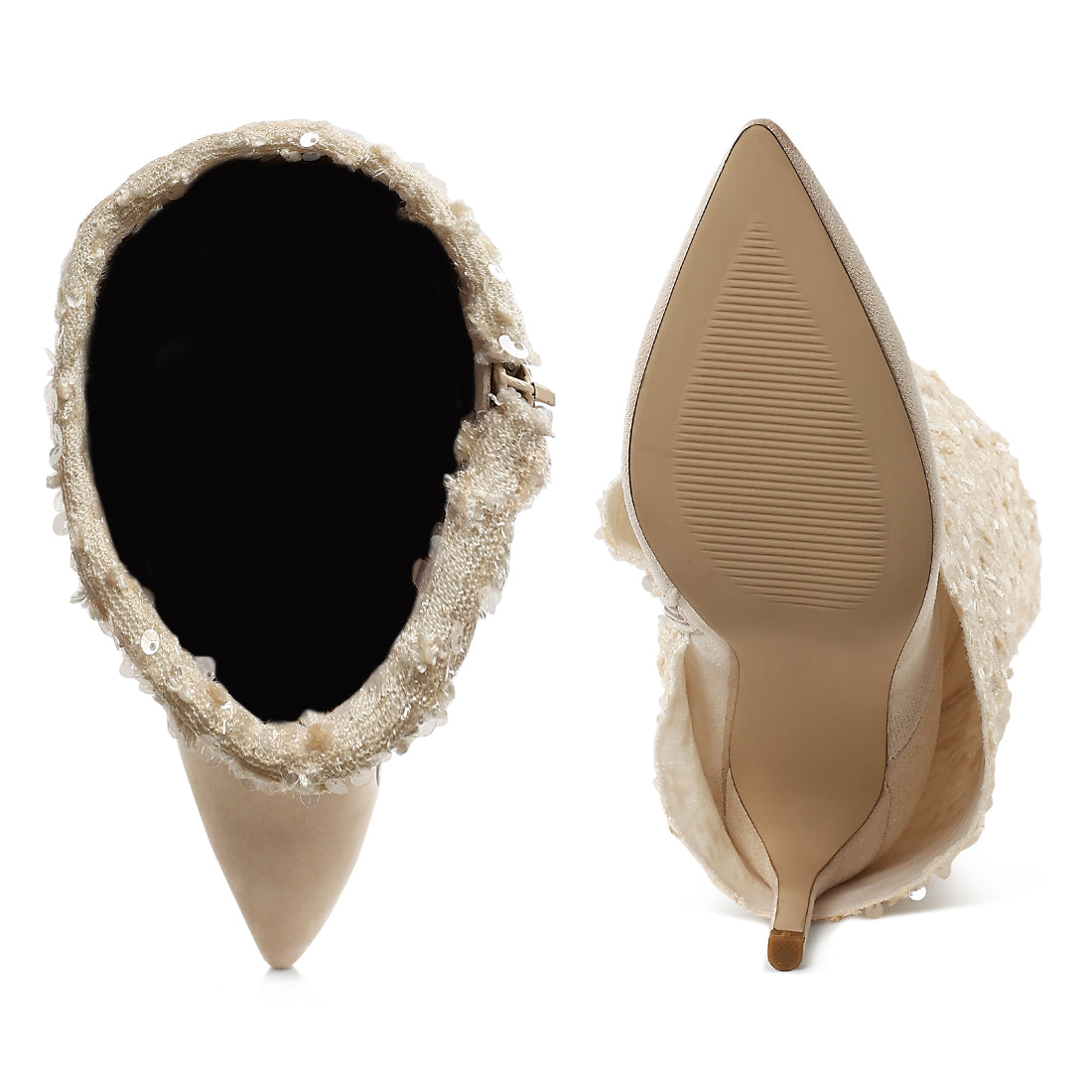 sequinned fold-over calf boots#color_beige