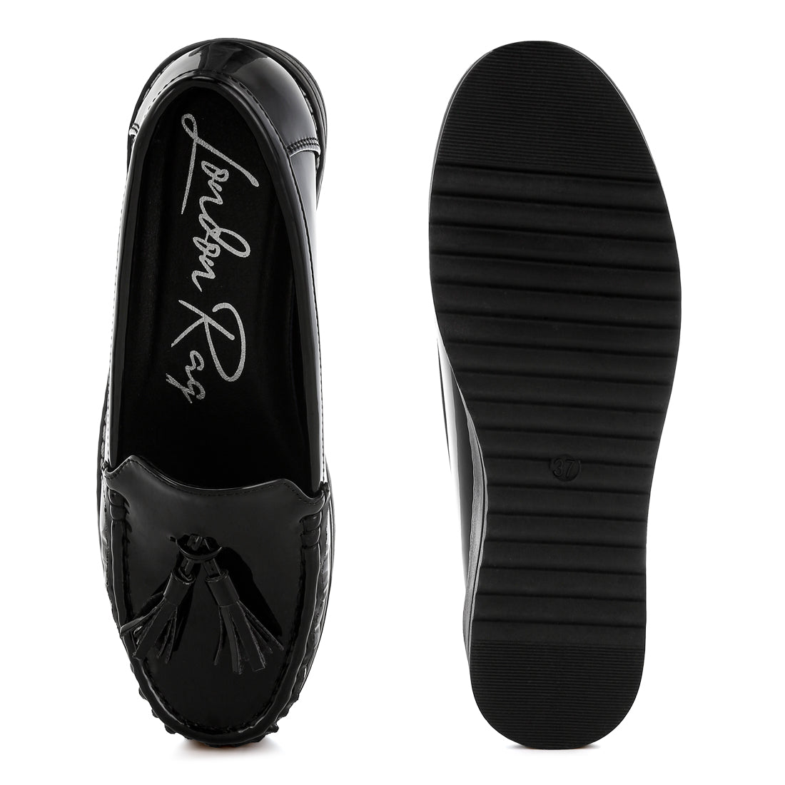 tassel detail flatform loafers#color_black