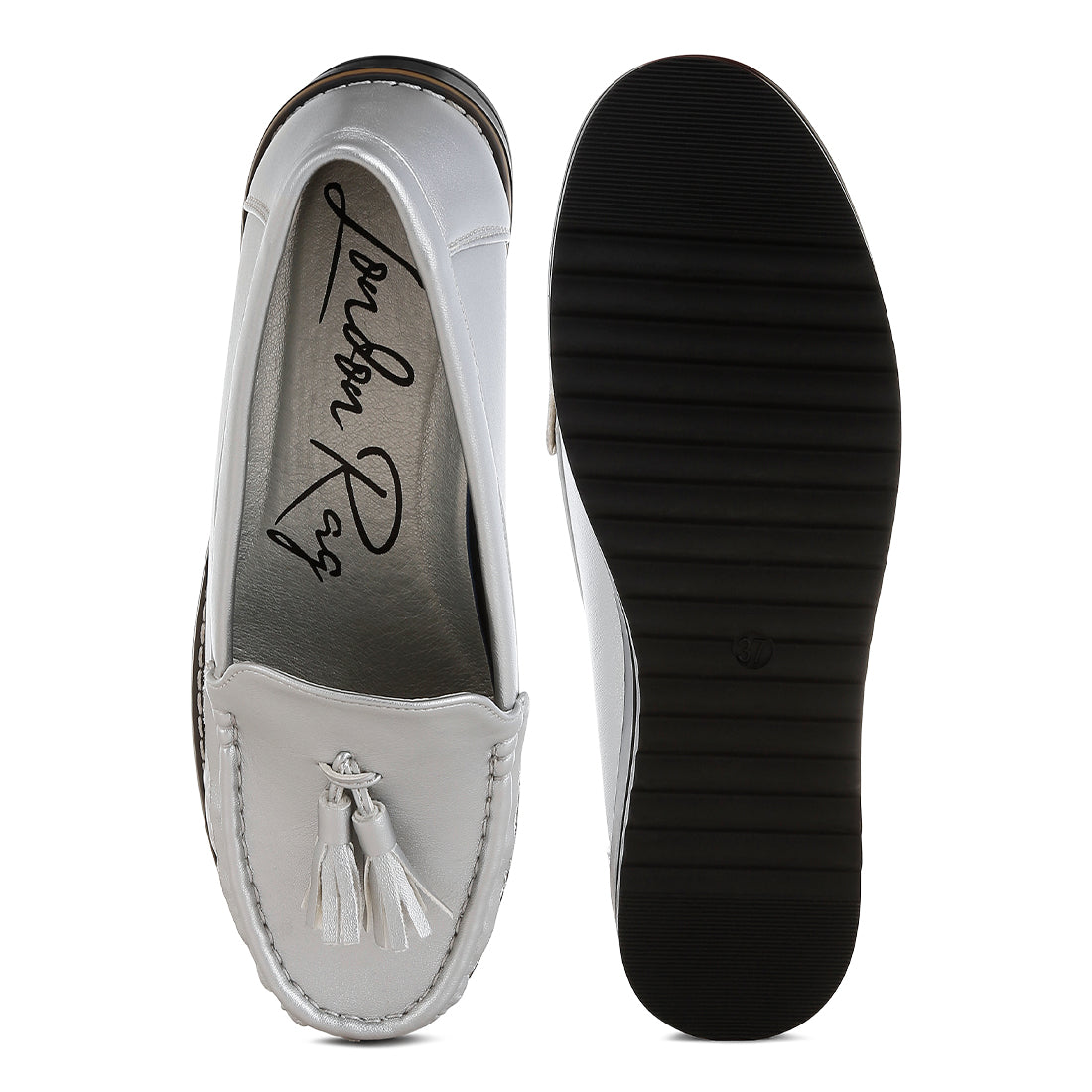 metallic tassel detail loafers#color_silver