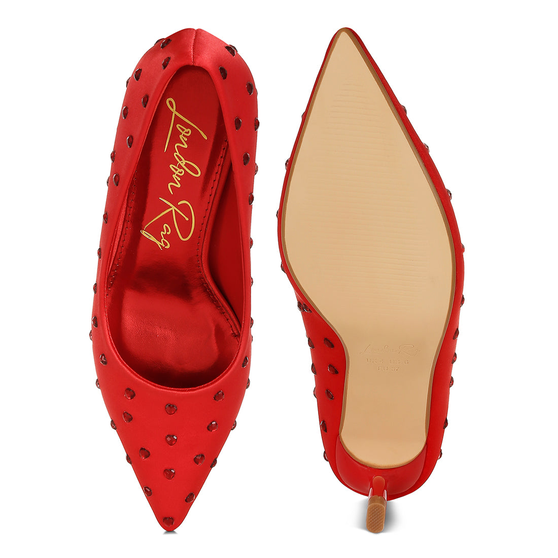 heart-shaped rhinestones pumps#color_red