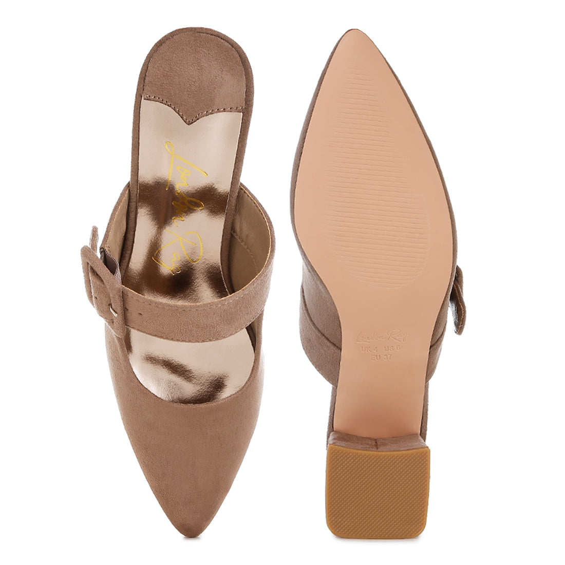 buckle strap detail microfiber mules#color_taupe