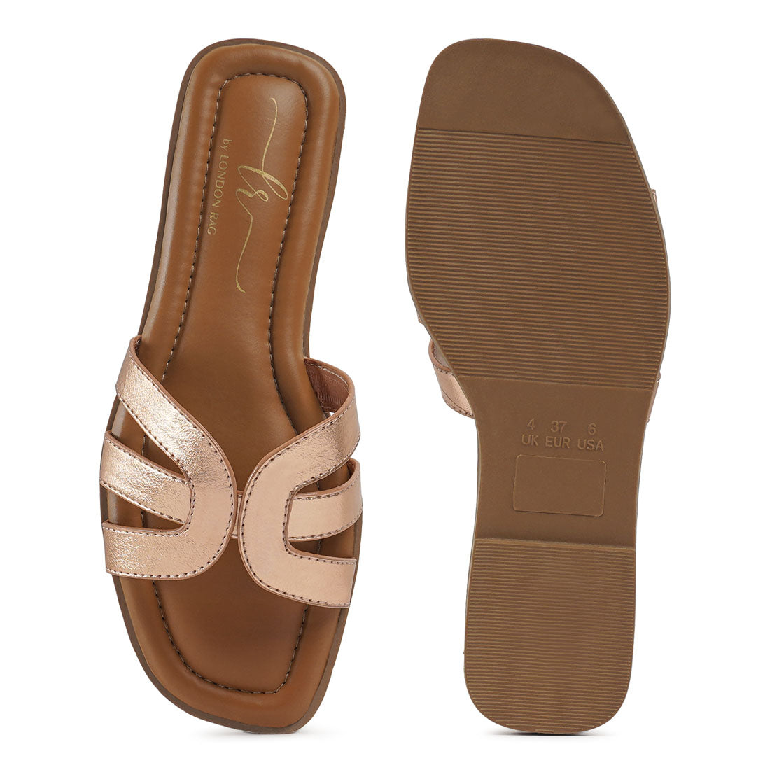 metallic flat heel slip ons#color_rose-gold