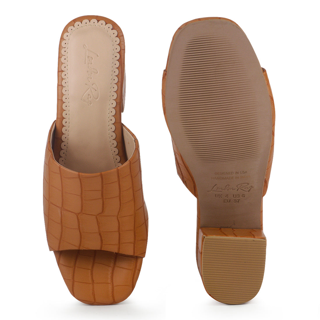 Tan Slip-On Block Heel Sandals