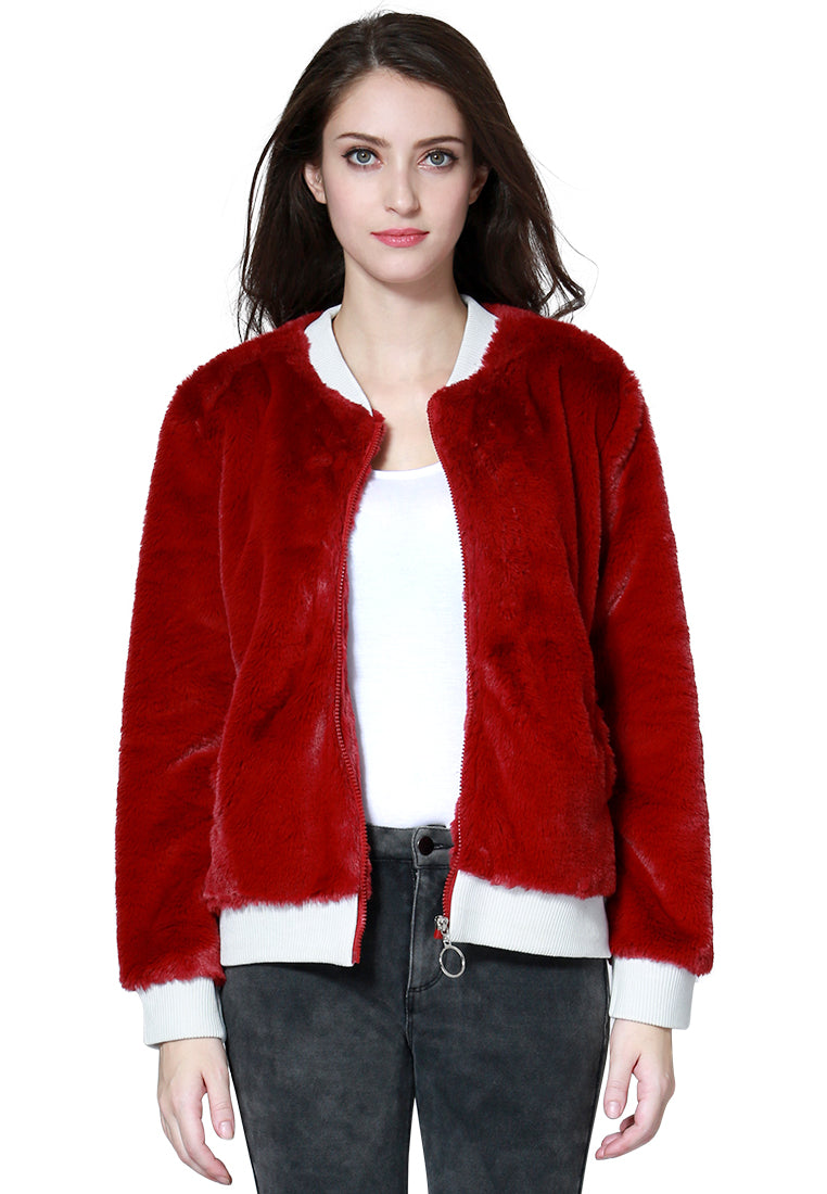 Burgundy Soft Furr Jacket - Burgundy