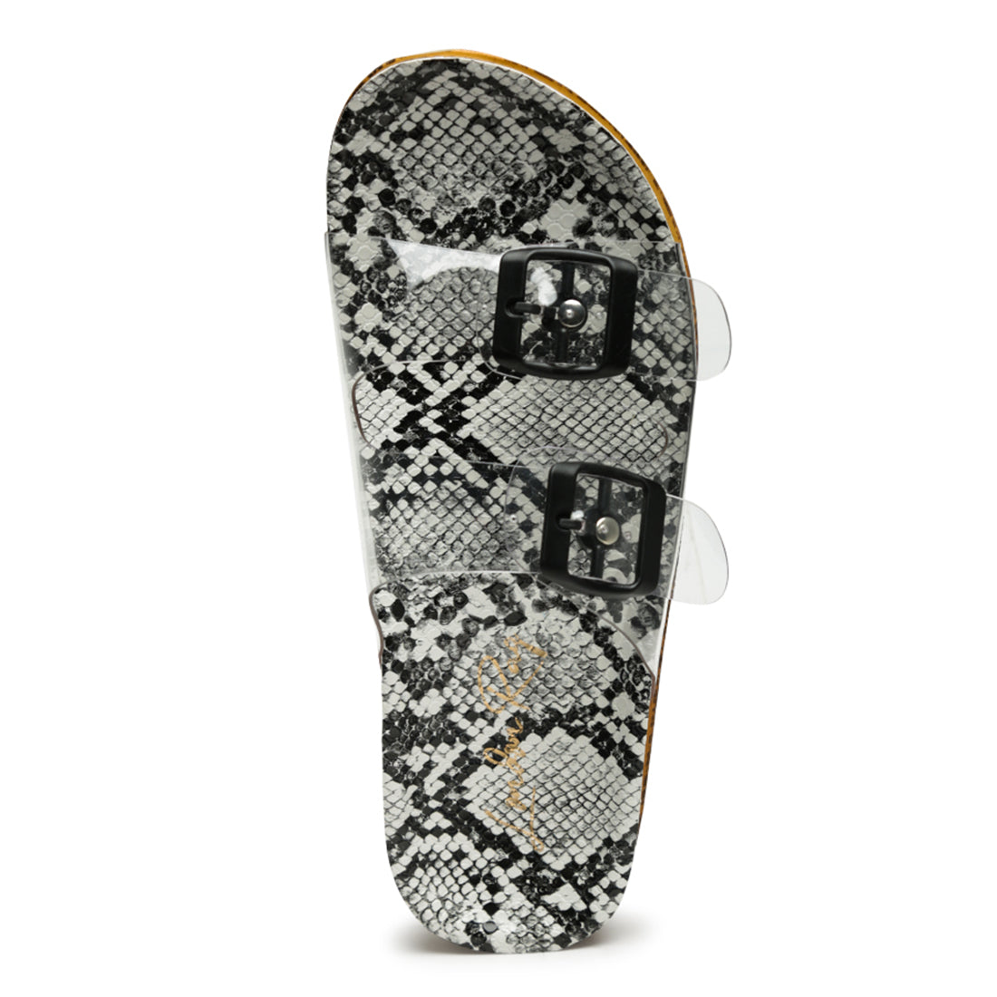 White Gelato Buckled Strap Clear Platform Slides - White