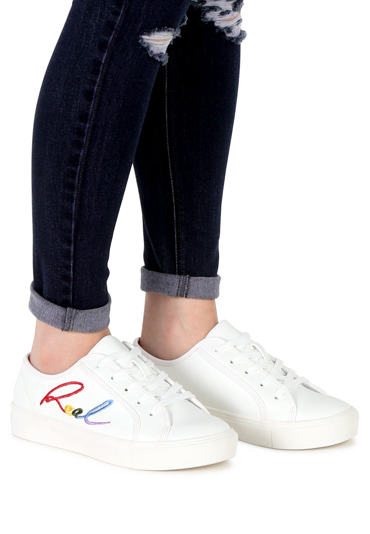 White Real Print Lace-Up Sneakers - White