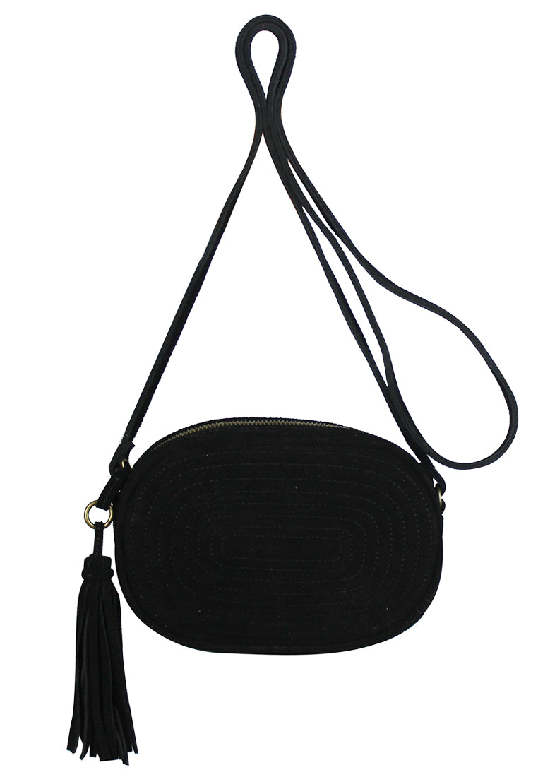 Cross Body Tassel Sling Bag - Black