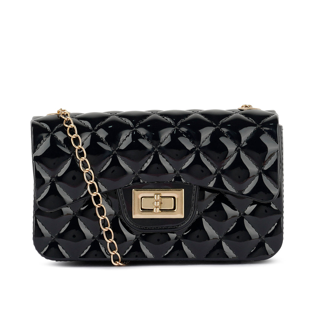 Jelly Quilted Rectangular Sling Bag in Black