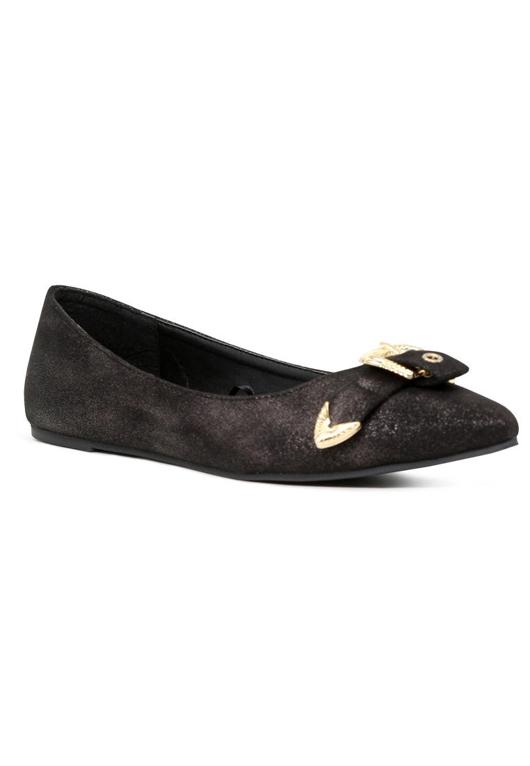 Black Buckle Ballerinas - Black