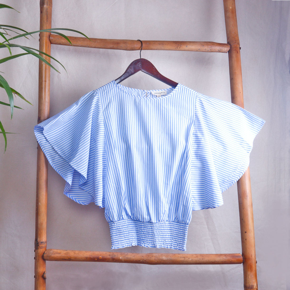 Blue Stripe High Neck Batwing Top - Blue