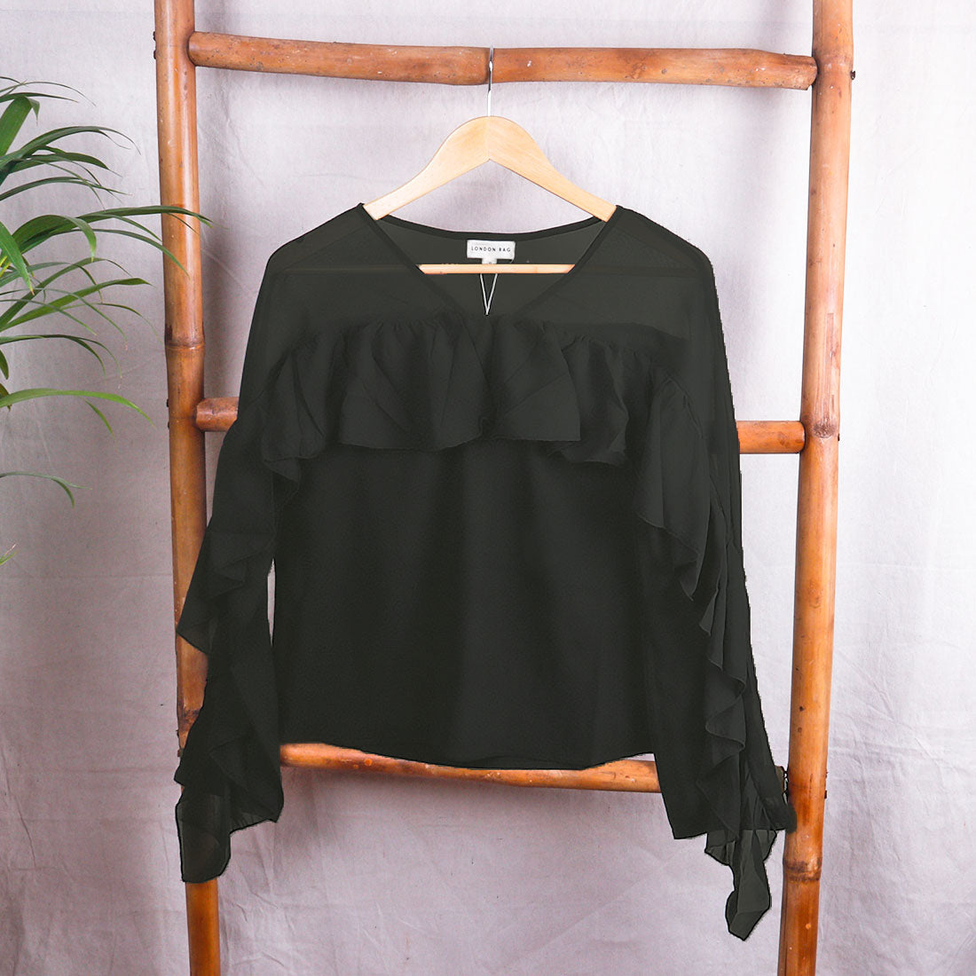 Black Full Sleeve Casual Top - Black