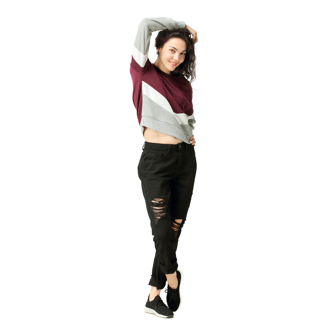 Color Block Sweatshirt In Wine