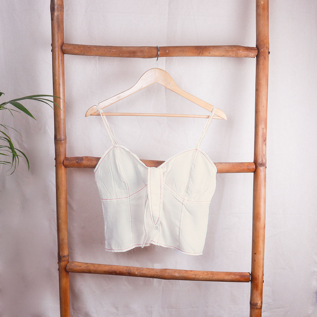 Denim Self Tie Cami Crop Top - White