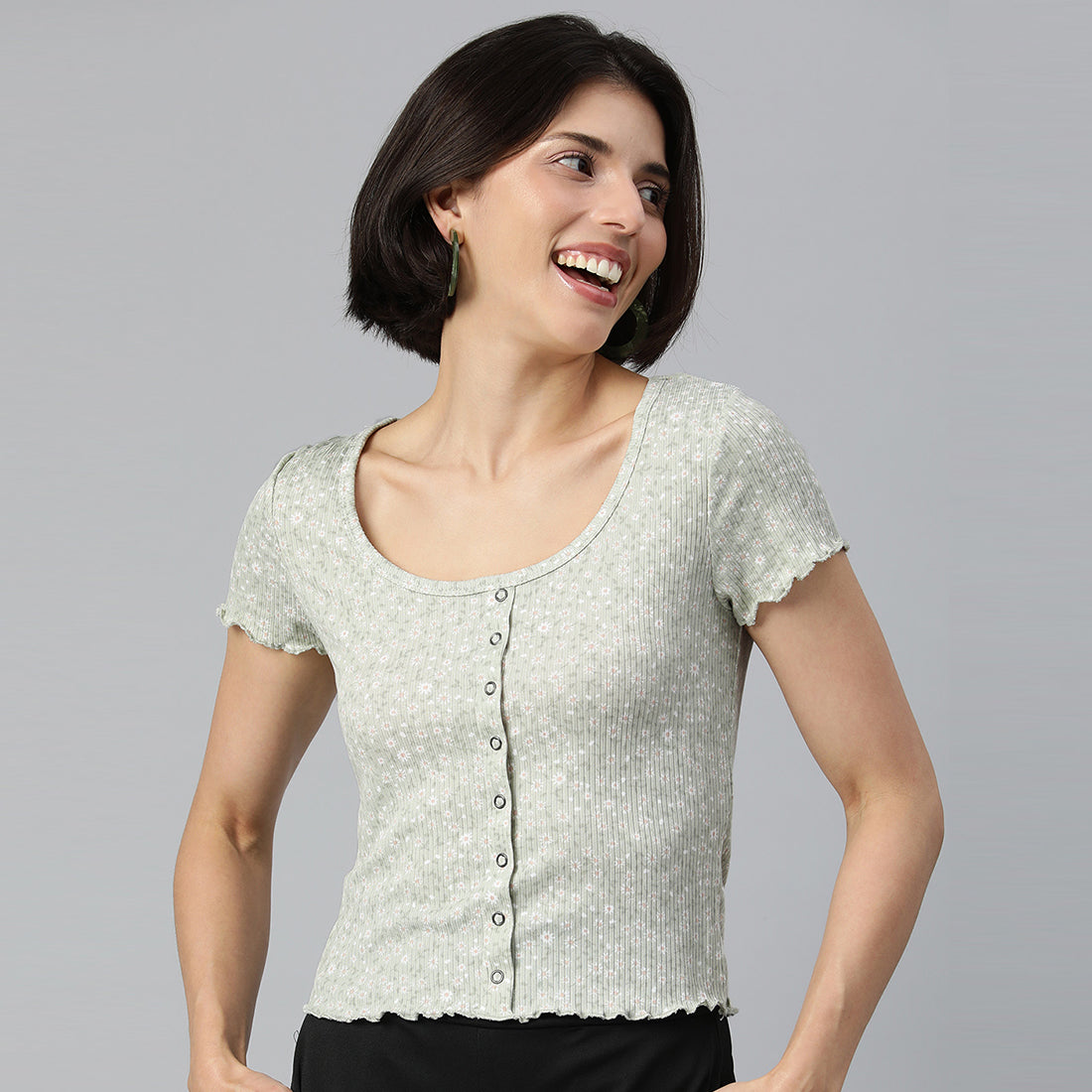 Green Casual Short Summer Top