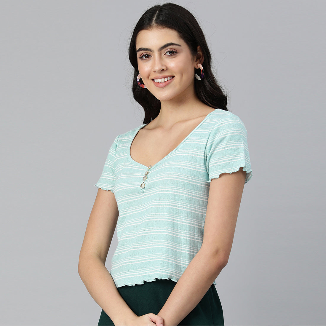 Aqua Blue Summer Print Casual Top