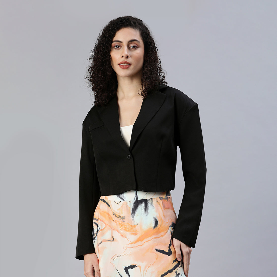 Cropped Half Oversized Blazer In Black