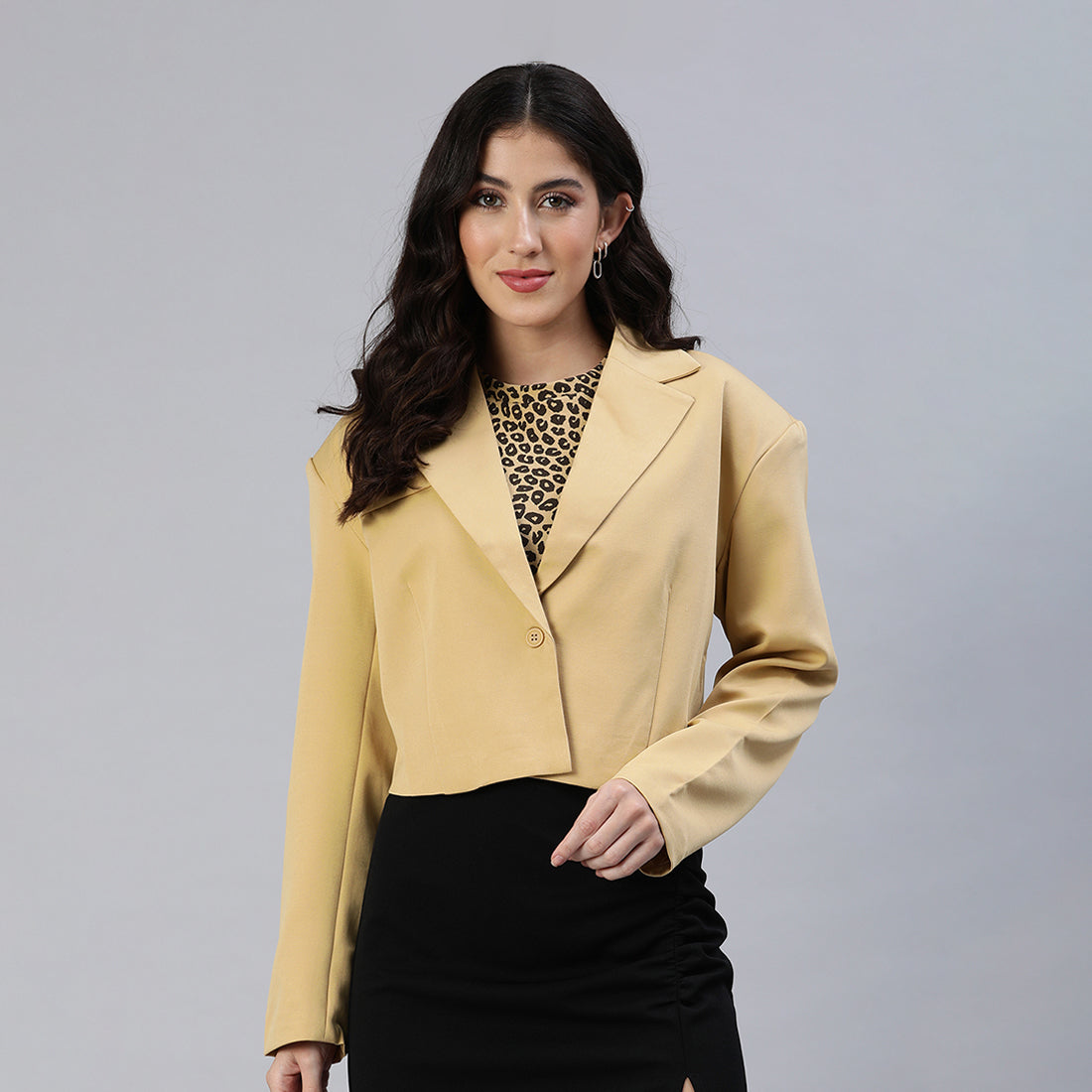 Cropped Half Oversized Blazer In Tan