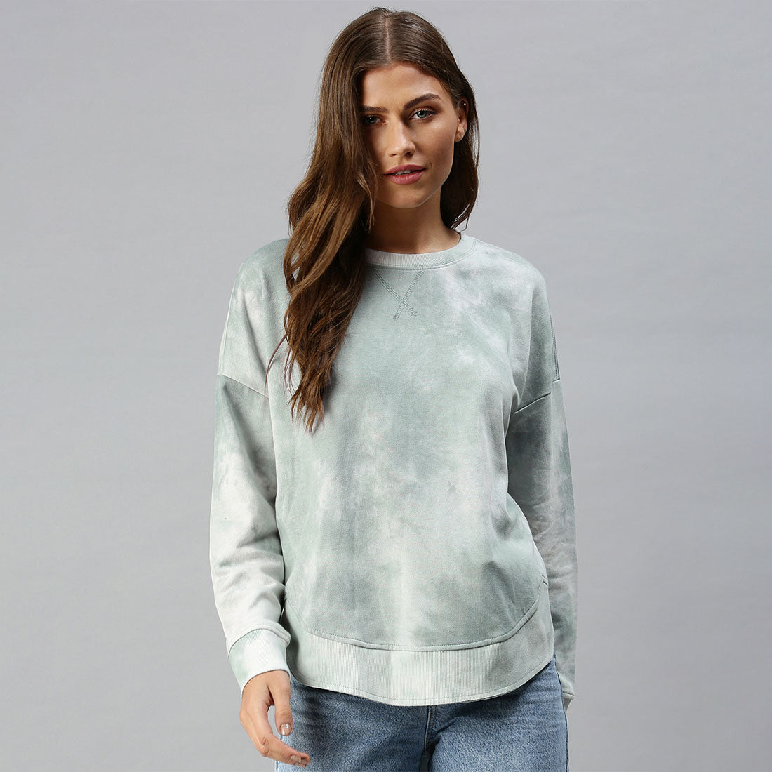 Tie Dye Long Sleeves Sweatshirt In Mint Green