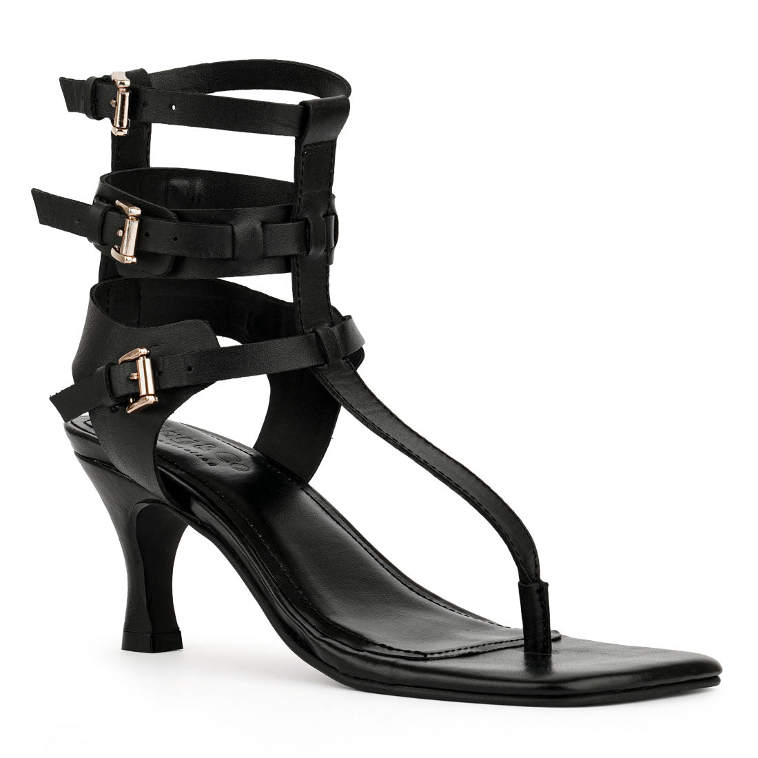 Black Kitten Heel Cut Out Gladiator Sandals