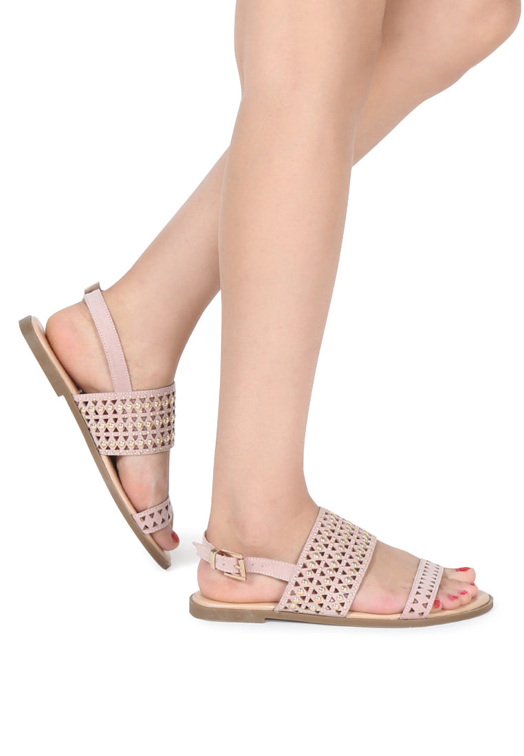Nude Florence Studded Flat Sandals - Beige