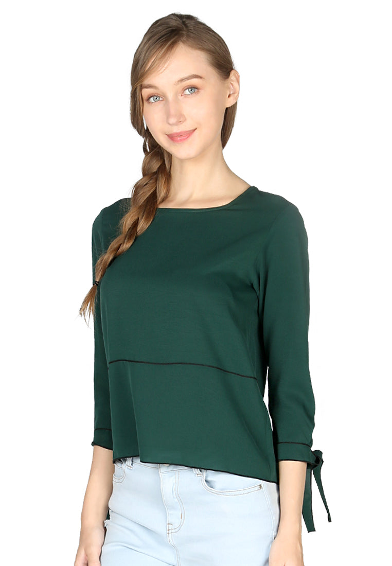 Green Elbow Sleeve Casual Top - Green
