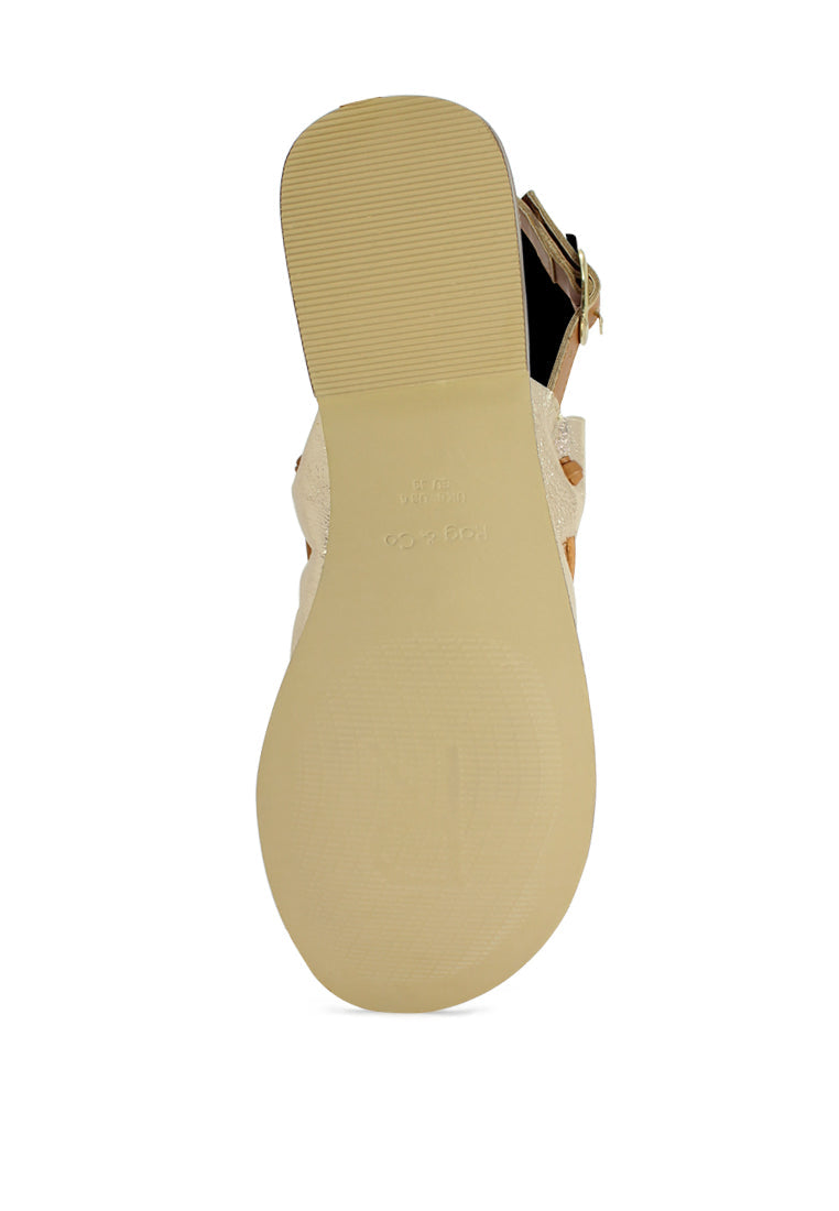 Metallic Golden Suede Leather Back Strap Fran Flat Sandal - Gold