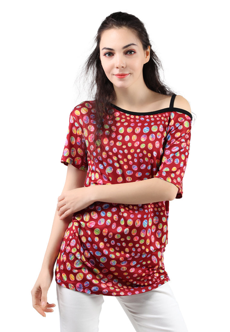 One Strap Off-shoulder Top - Burgundy