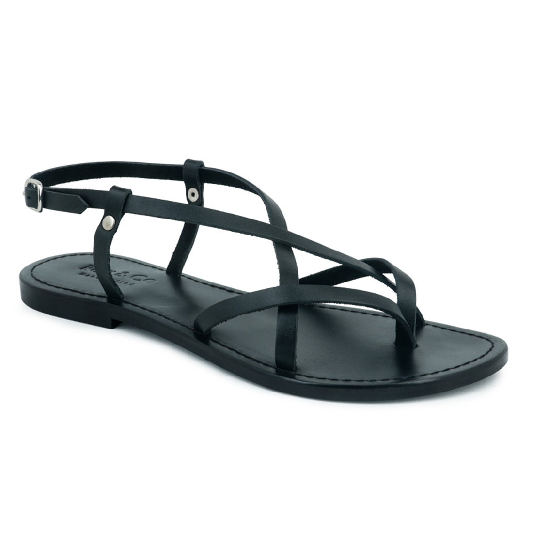 rita strappy flat leather sandals#color_black