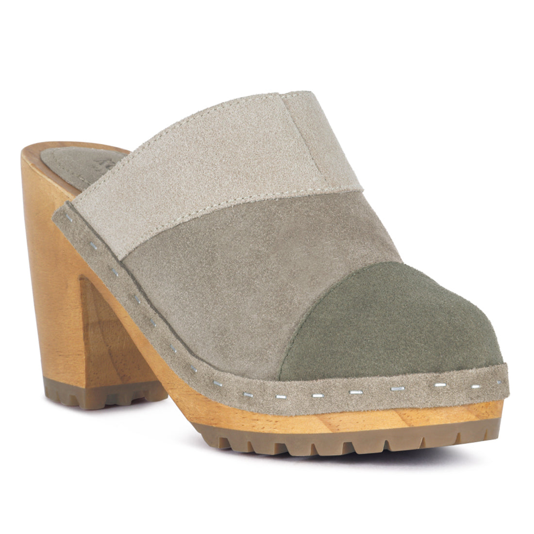 ochroma vintage patchwork suede mule clogs#color_olive