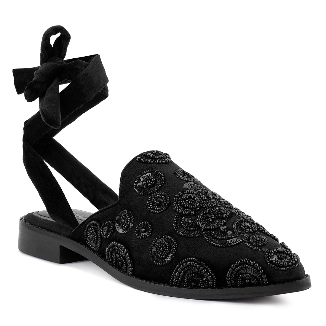 Embroidered Velvet Mules In Black