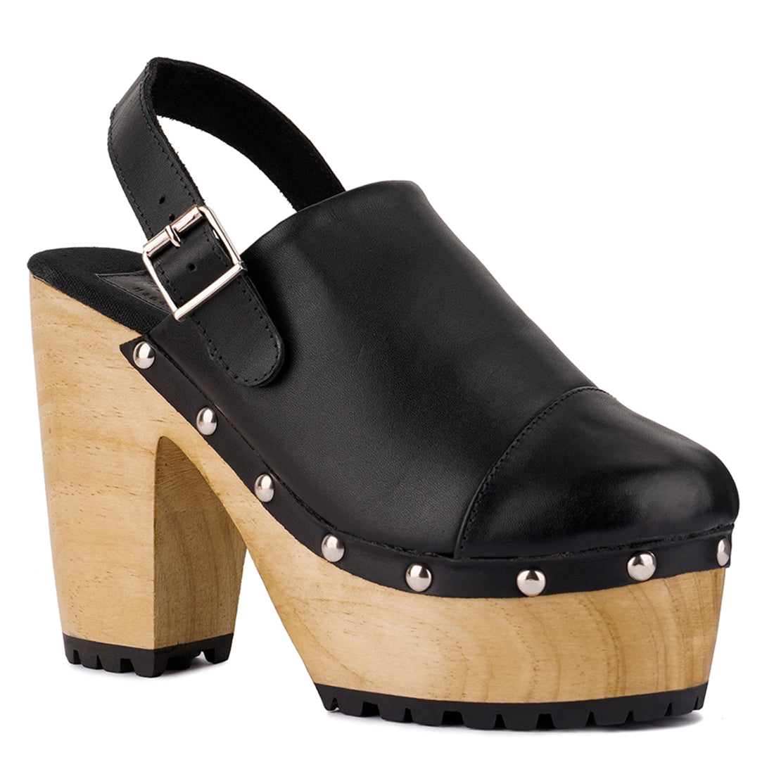 slingback high block heeled clogs#color_black