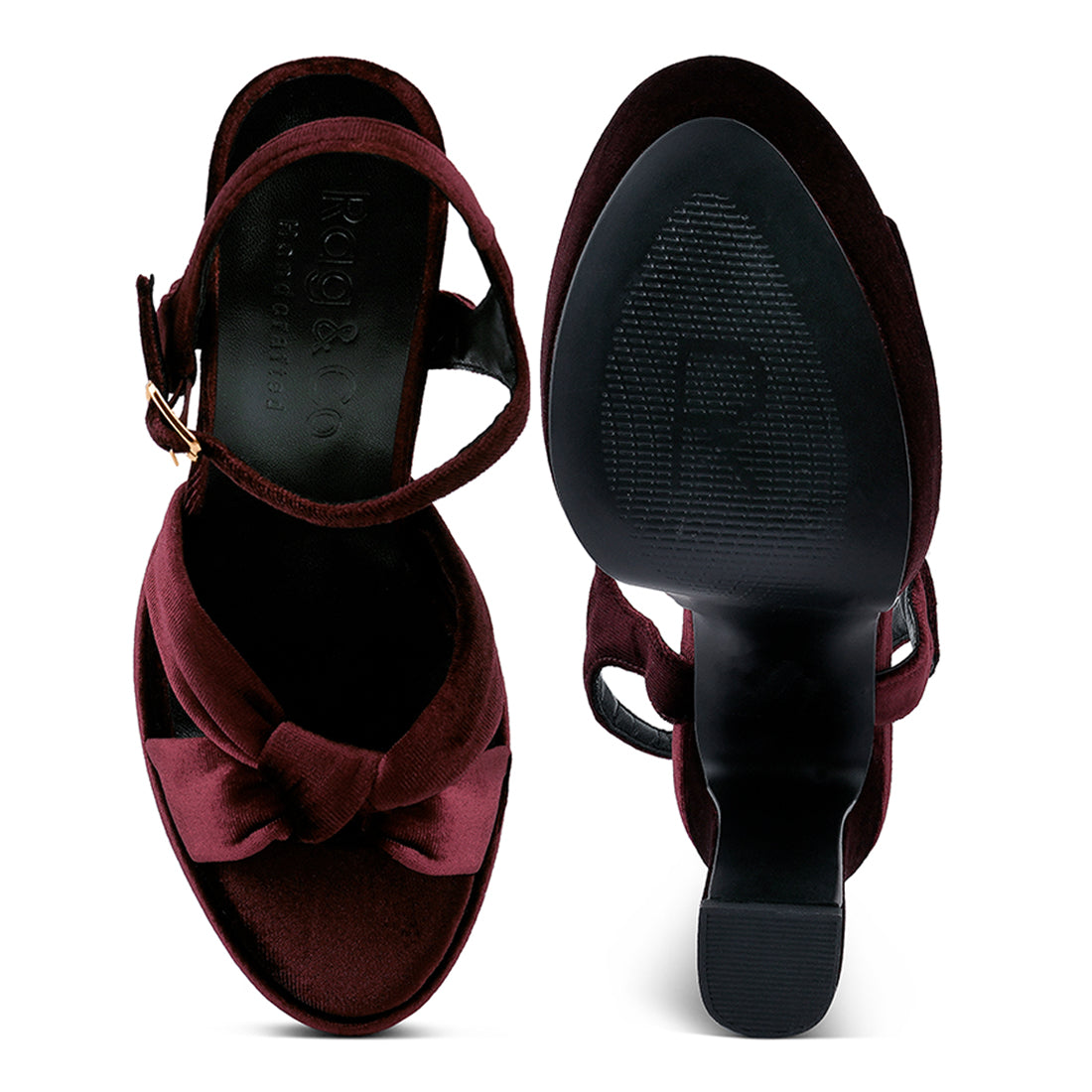 Red Velvet High Block Heeled Sandals