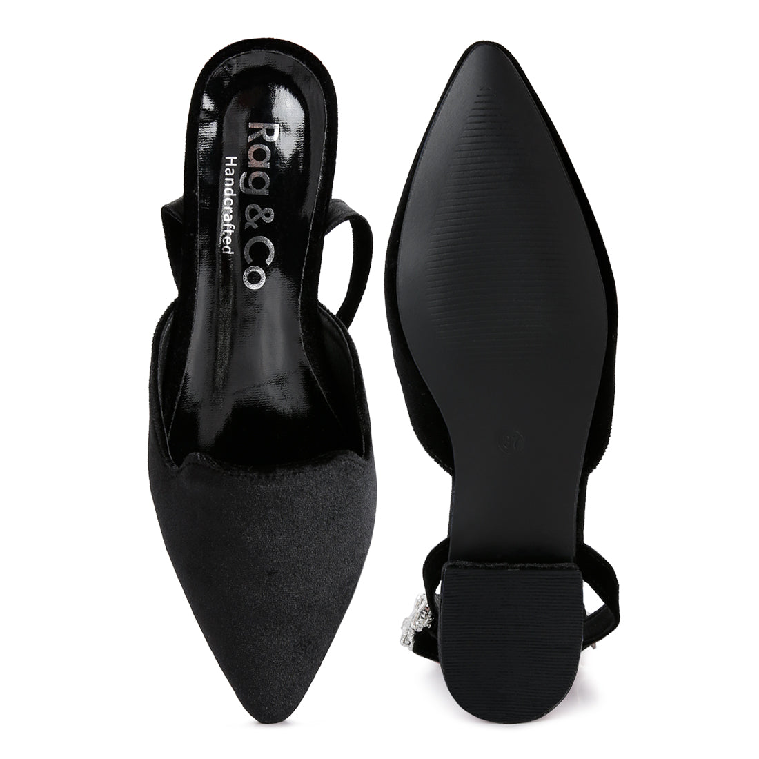 Black Velvet Luxe Jewelled Flat Mules