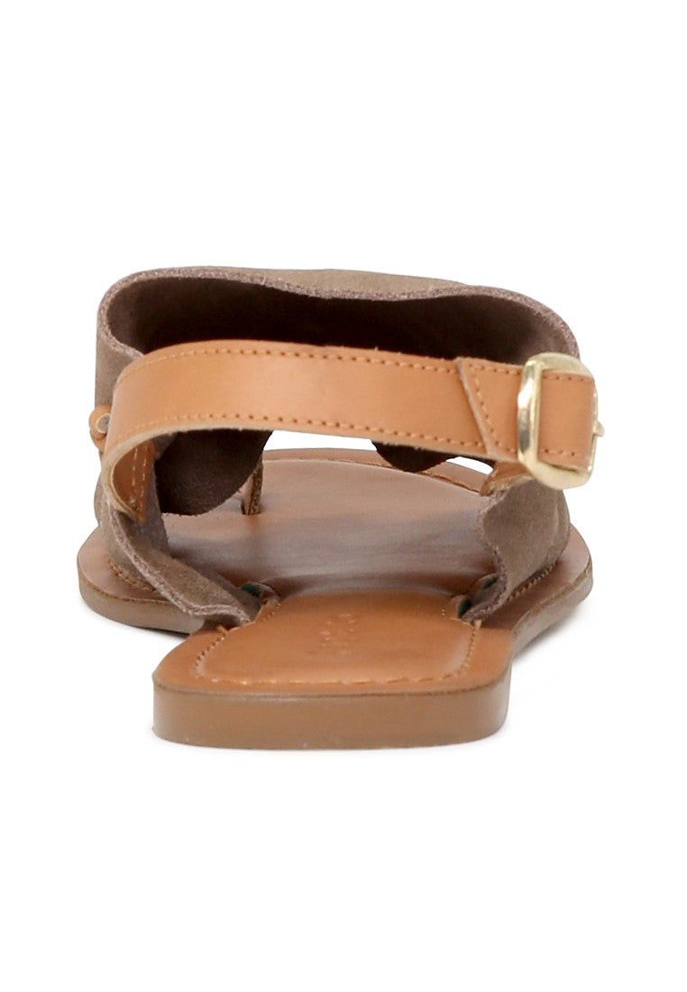 Taupe Suede Leather Back Strap Fran Flat Sandal - Taupe