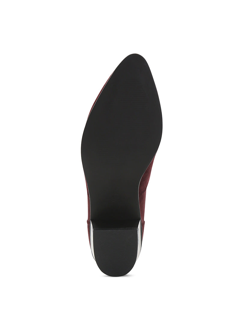 Wine Red Mid Heel Boots - Wine