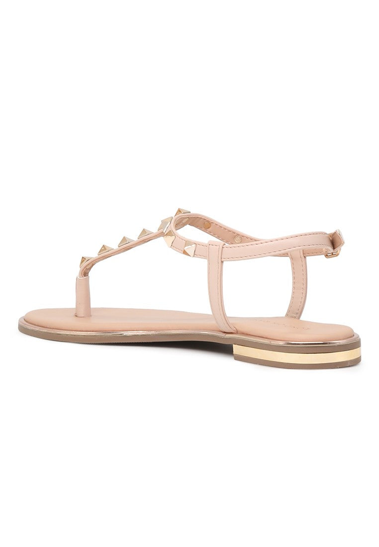 Nude Flat T-strap Thong Sandals - Beige