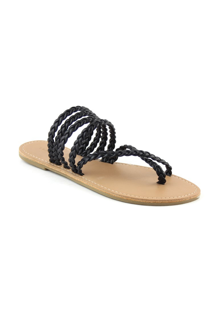 Black Braided Strap Thongs - Black