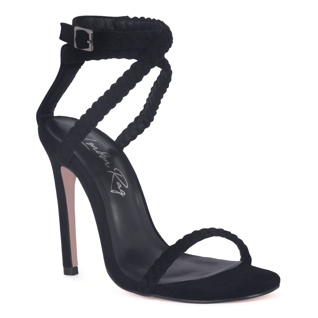 Suede Stiletto Sling-back Sandal in Black - Black