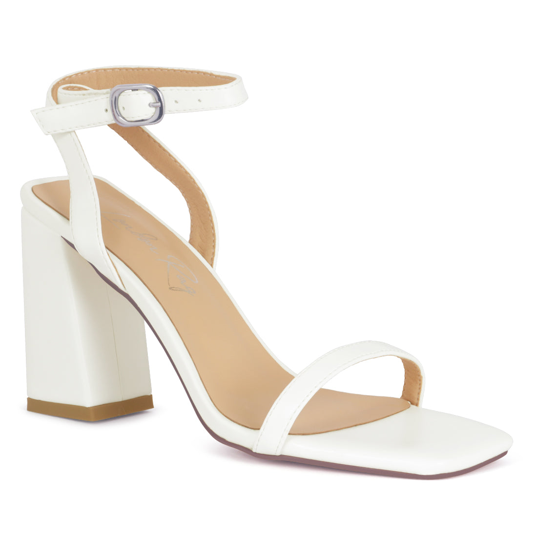 Square Toe Block Heeled Sandal - White
