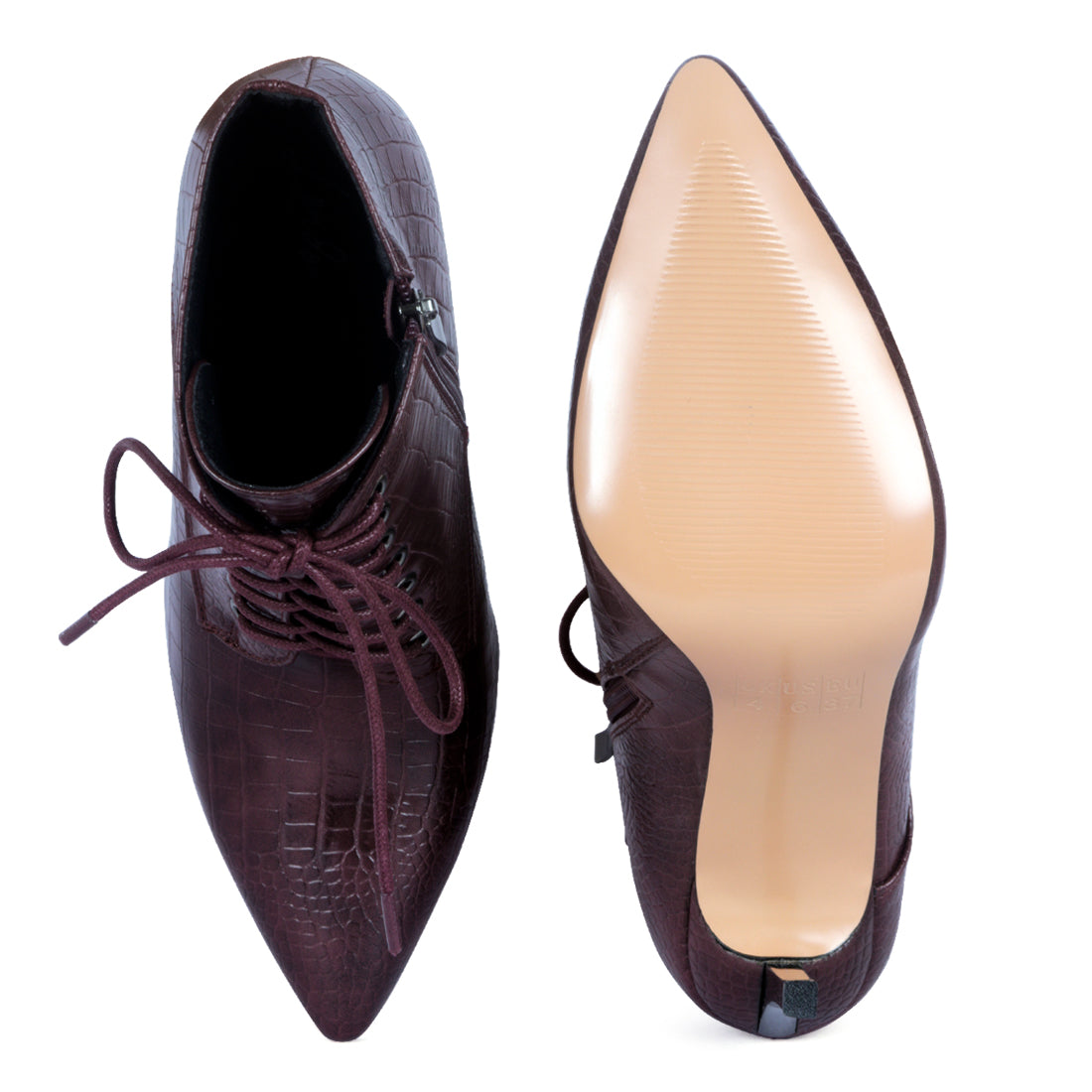 Lace-Up Stiletto Boot in Burgundy - Burgundy