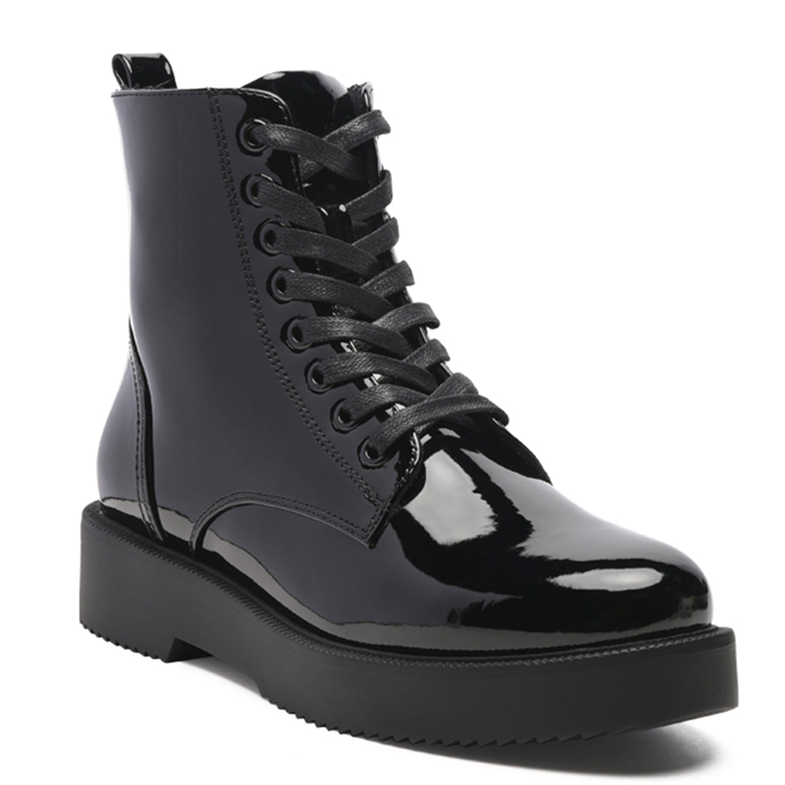 Statement PU Lace-Up Ankle Boots in Black - UK3