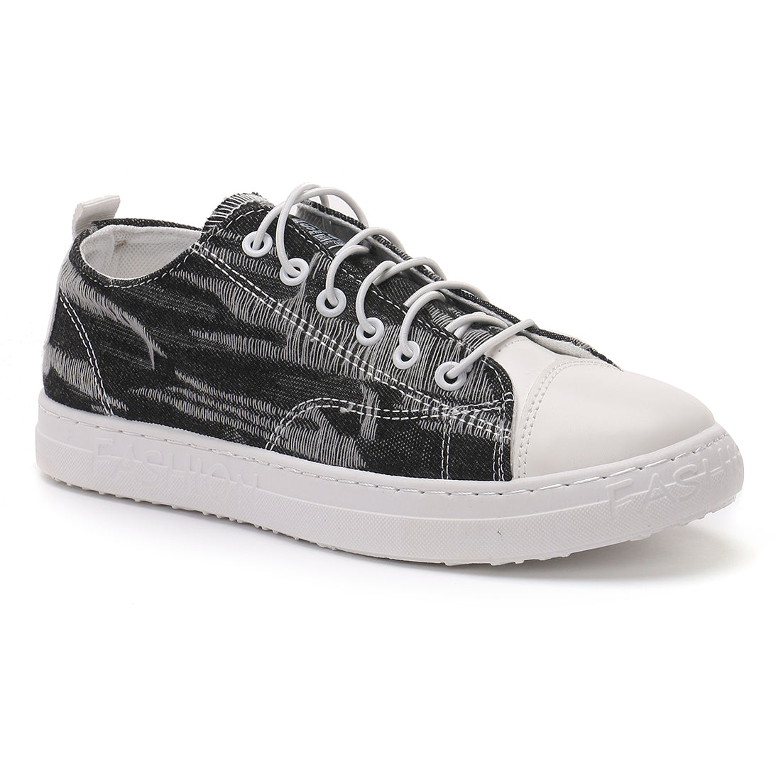 Destroyed Black Denim Lace-Up Casual Sneakers