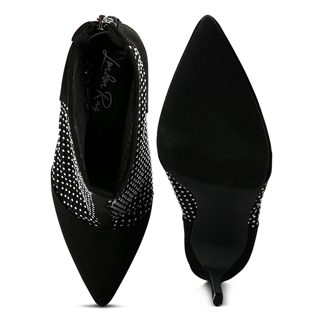 Black Mesh Diamante Detail High Heel Boots