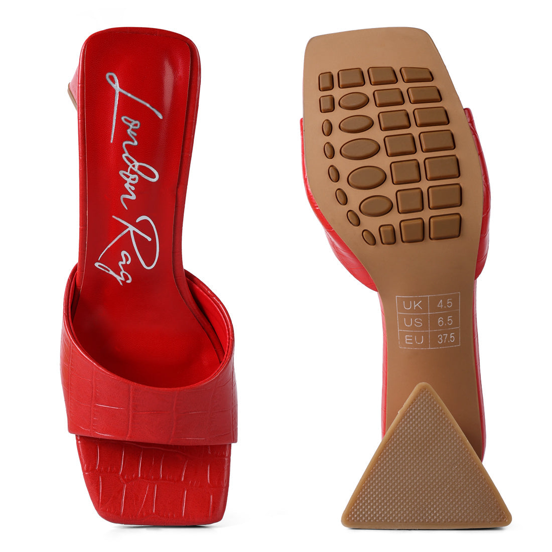 Red Triangle Block Heeled Sandals