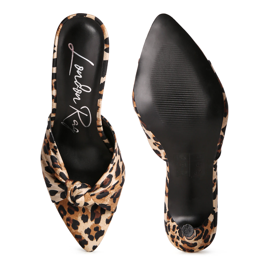 Satin Knot High Heeled Sandal in Leopard Print